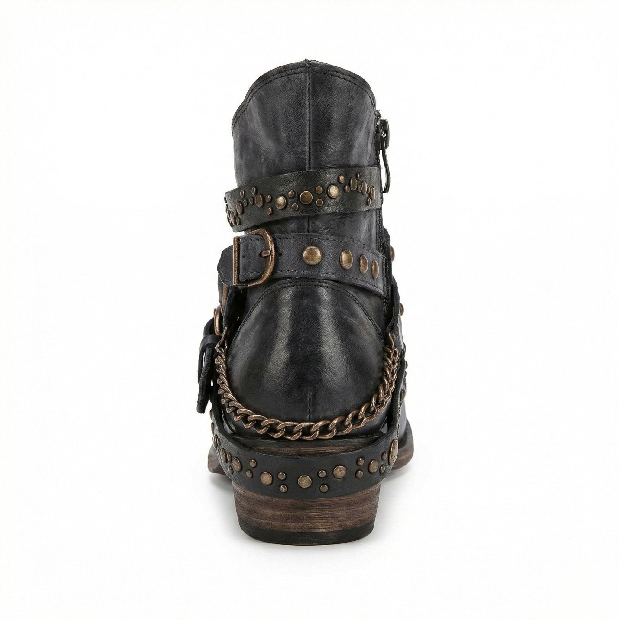 Clara | Stiefelette Damen Leder Nieten Schnallen Vintage