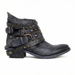 Clara | Stiefelette Damen Leder Nieten Schnallen Vintage