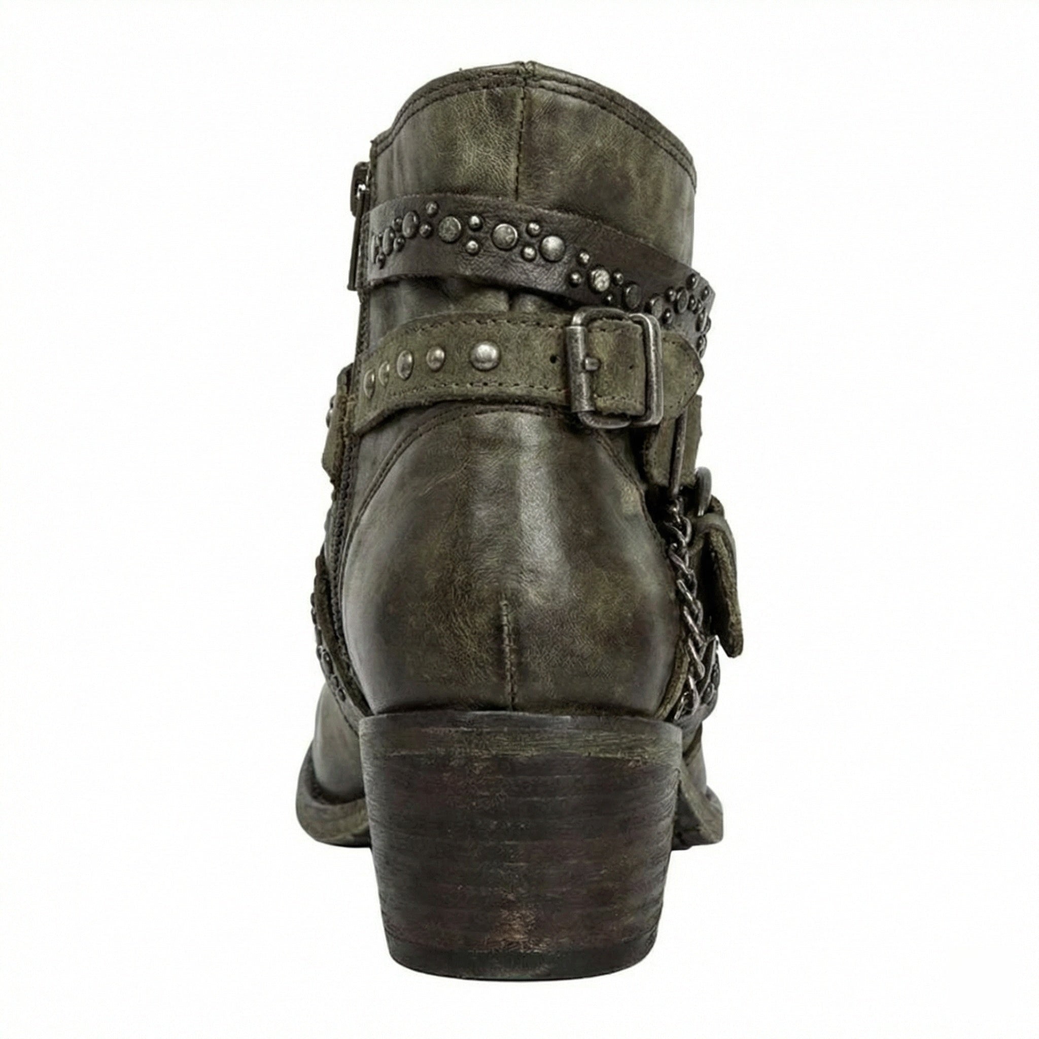 Clara | Stiefelette Damen Leder Nieten Schnallen Vintage