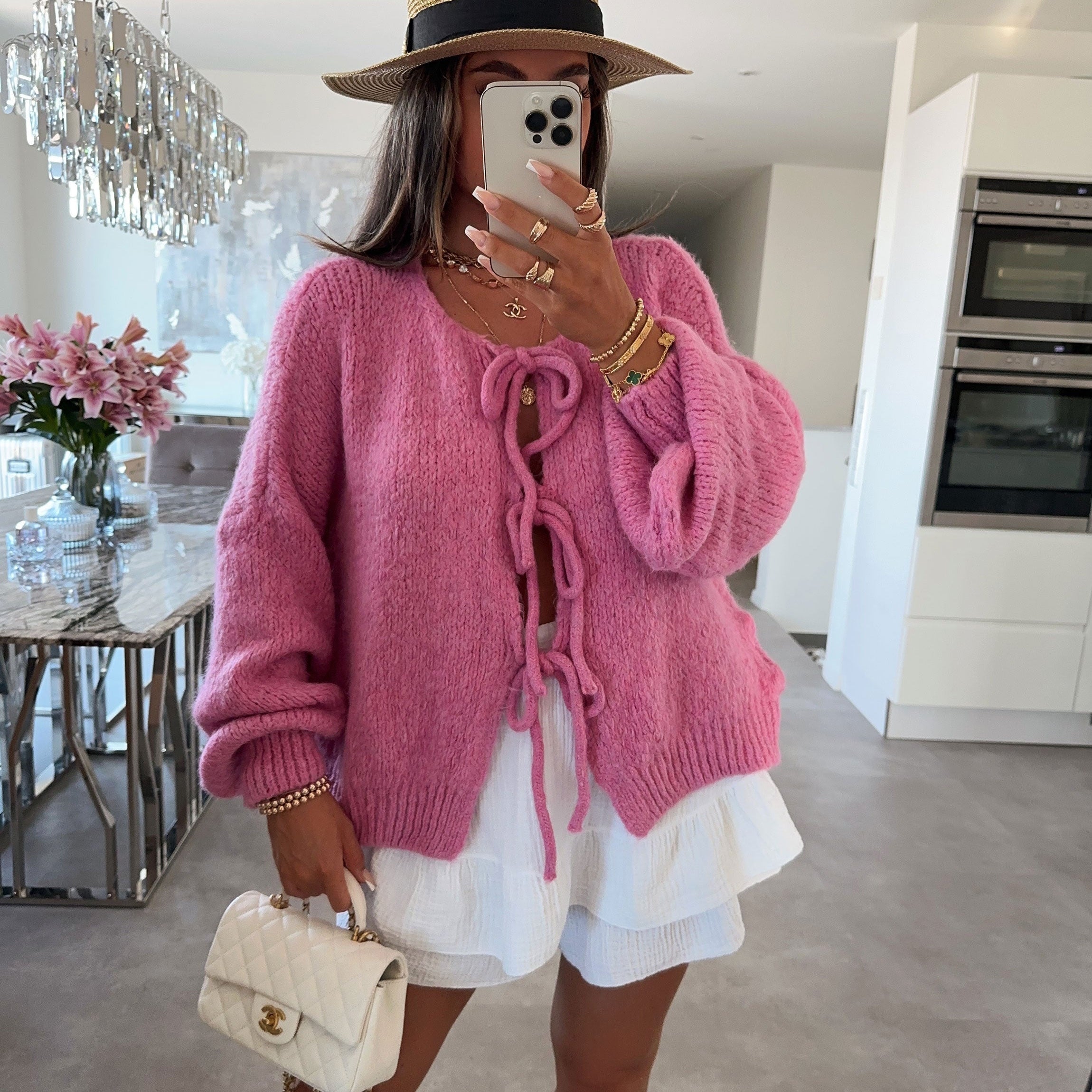 Clara | Strickjacke Damen Oversized mit Schleife Weich