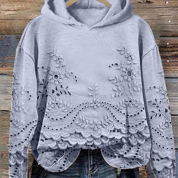 Cornelia | Hoodie Damen mit Spitze Blumenstickerei Langarm