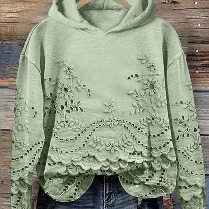 Cornelia | Hoodie Damen mit Spitze Blumenstickerei Langarm