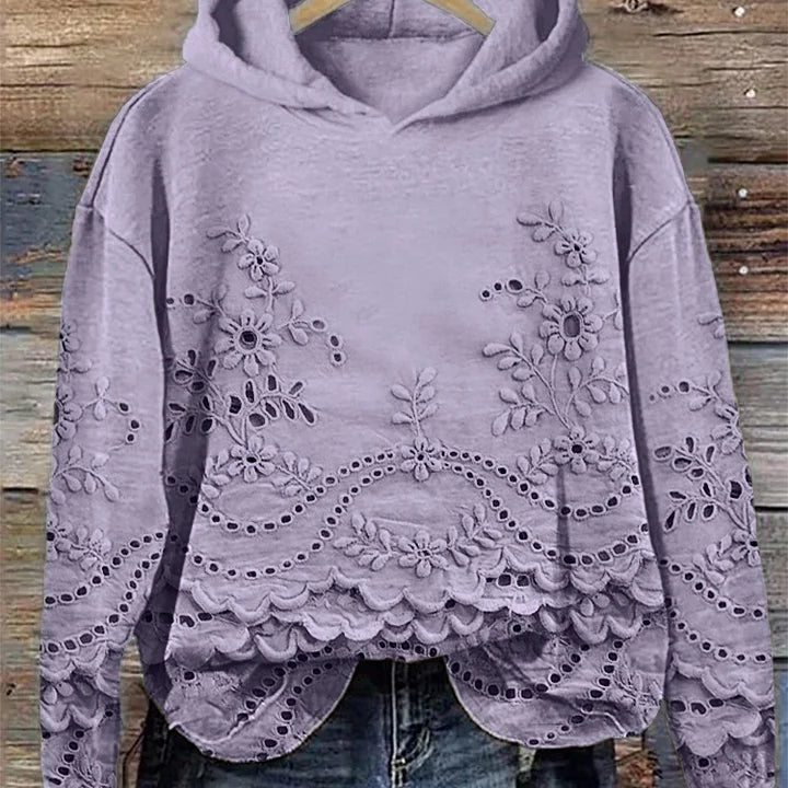 Cornelia | Hoodie Damen mit Spitze Blumenstickerei Langarm