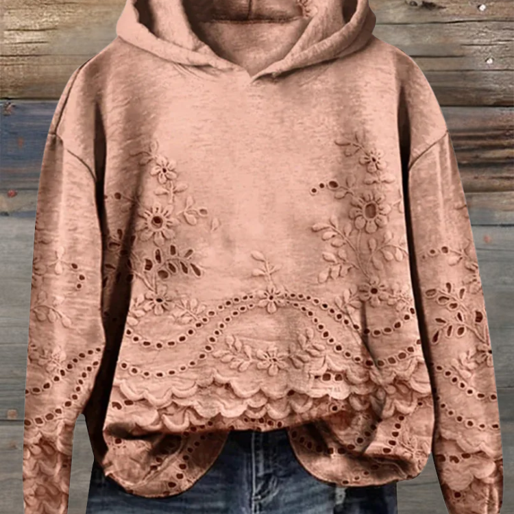 Cornelia | Hoodie Damen mit Spitze Blumenstickerei Langarm