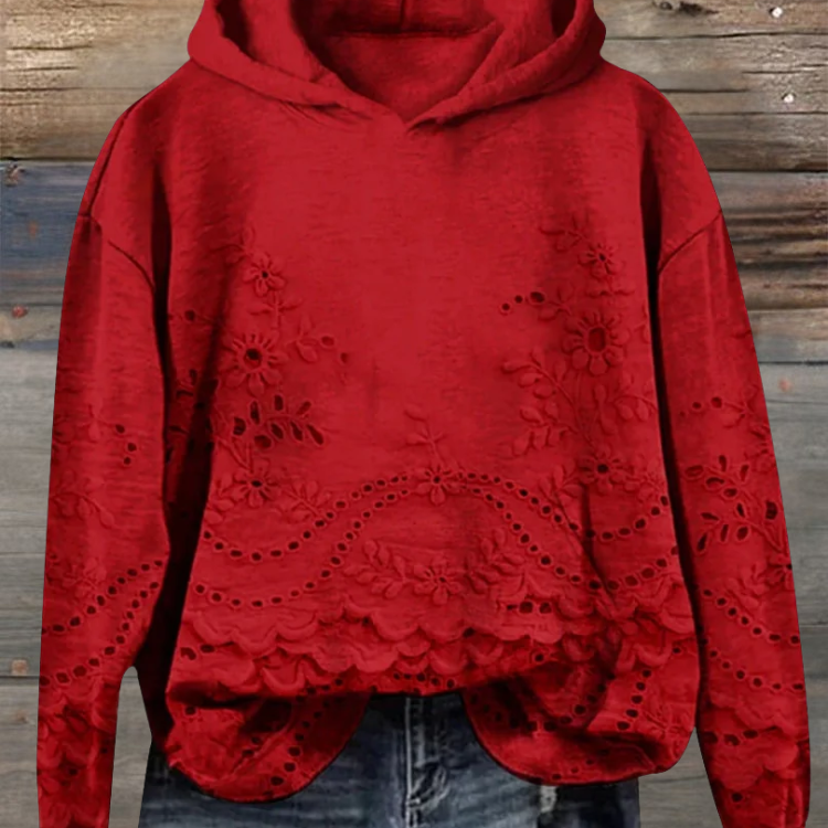Cornelia | Hoodie Damen mit Spitze Blumenstickerei Langarm
