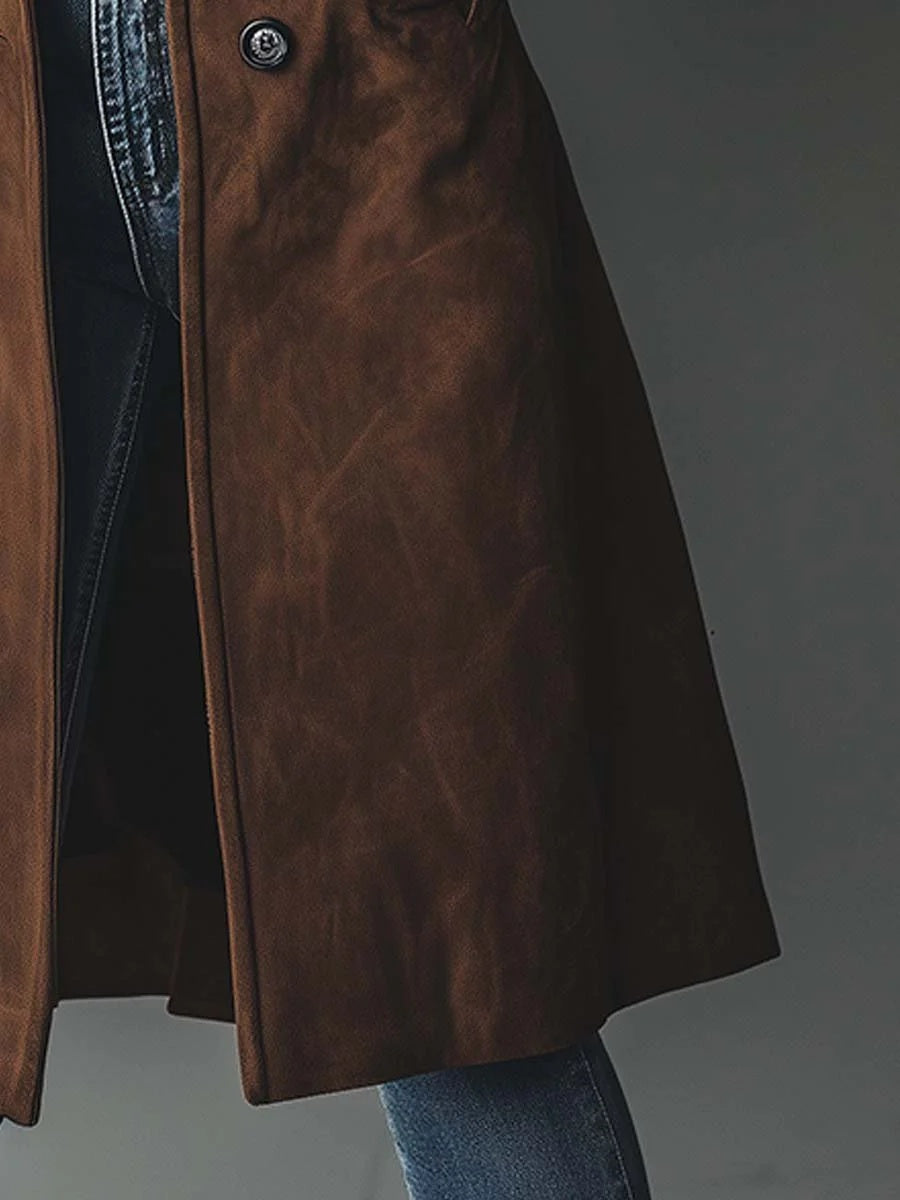 Curdin | Trenchcoat Damen Wildleder-Optik Zweireihig Midi