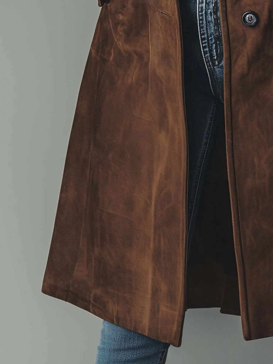 Curdin | Trenchcoat Damen Wildleder-Optik Zweireihig Midi