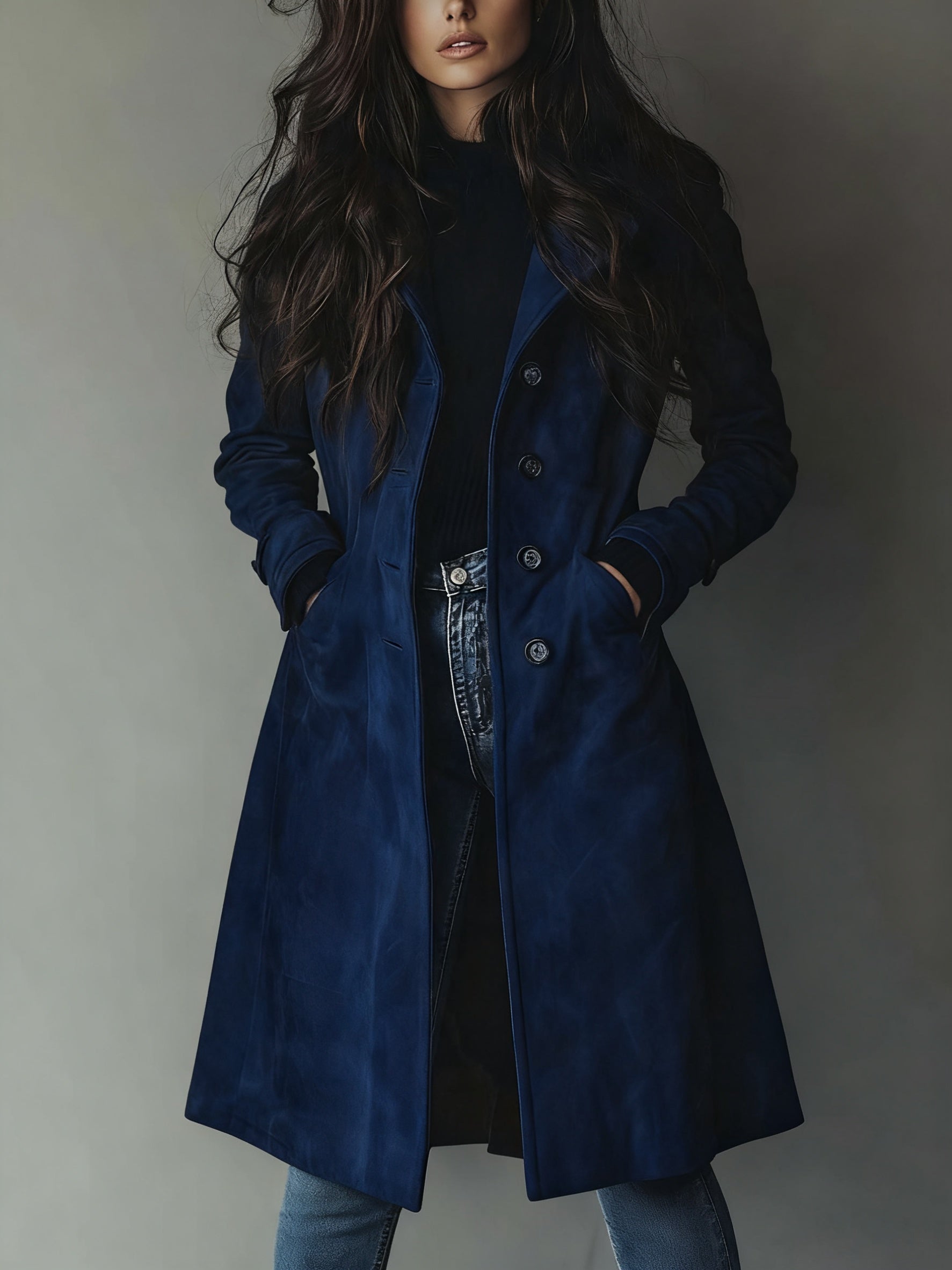 Curdin | Trenchcoat Damen Wildleder-Optik Zweireihig Midi