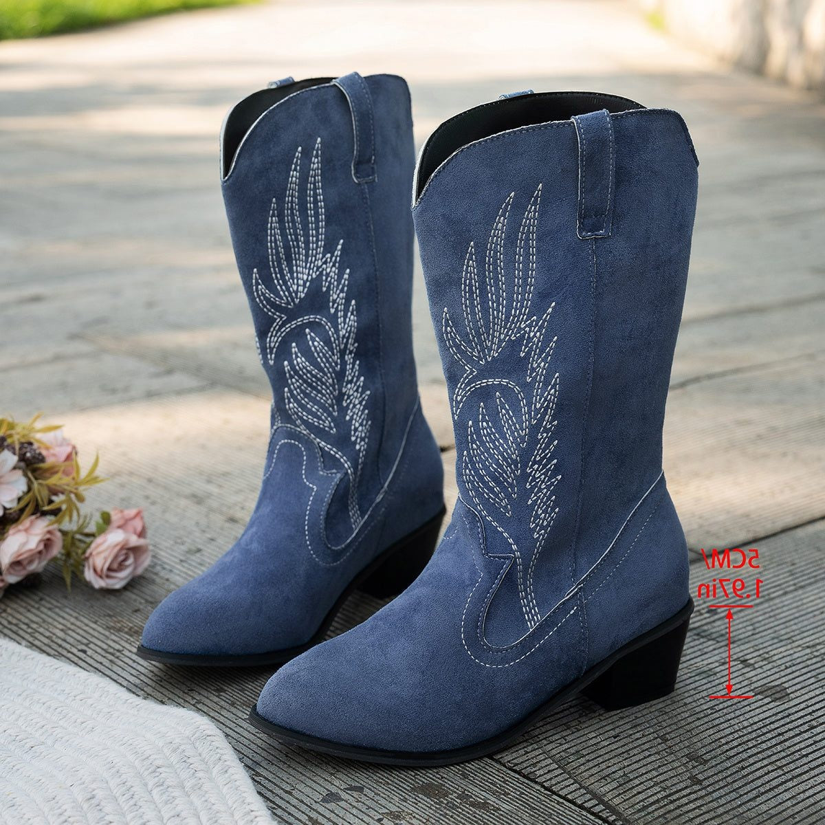 Daniela | Cowboy Stiefel Damen Wildleder Stickerei Kniehohe