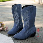 Daniela | Cowboy Stiefel Damen Wildleder Stickerei Kniehohe