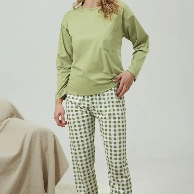 Dominik | Damen Pyjama Set Langarm Kariert