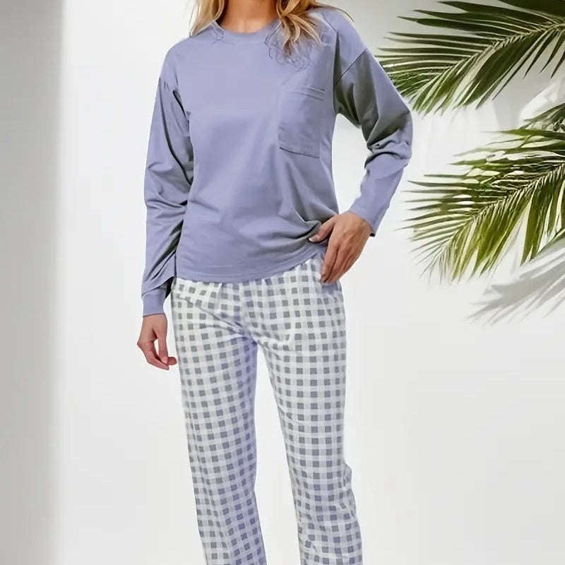 Dominik | Damen Pyjama Set Langarm Kariert