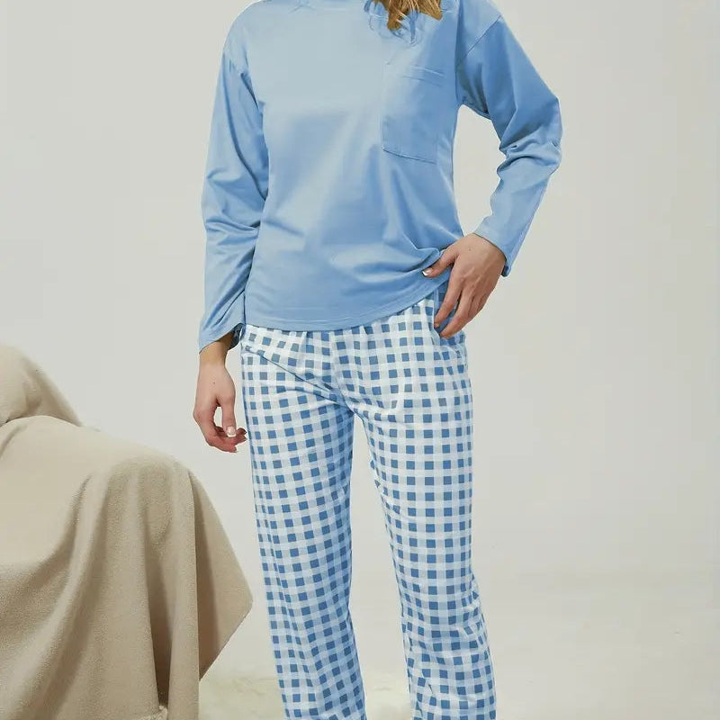 Dominik | Damen Pyjama Set Langarm Kariert
