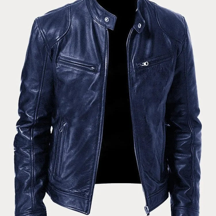 Dominik | Lederjacke Herren Bikerjacke Echtleder Stehkragen