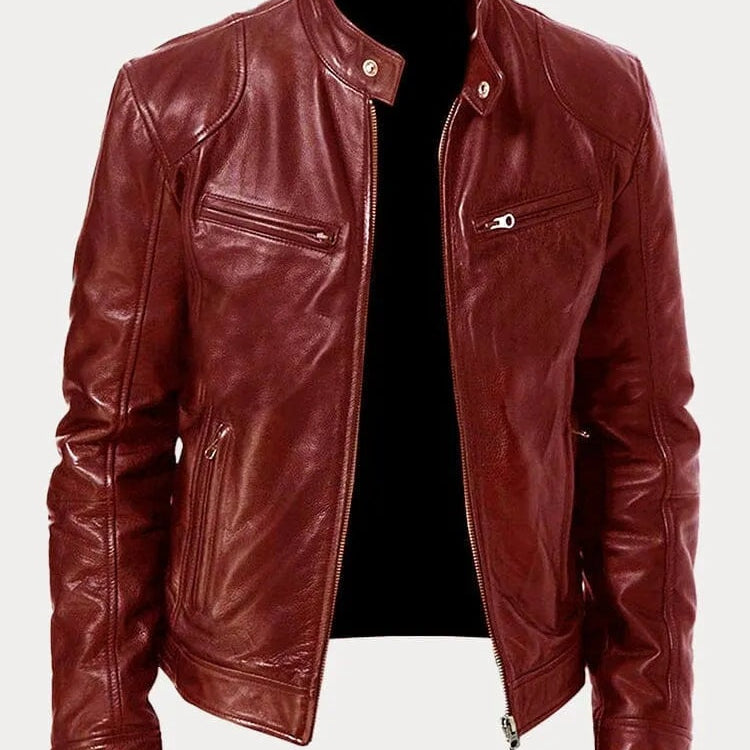 Dominik | Lederjacke Herren Bikerjacke Echtleder Stehkragen