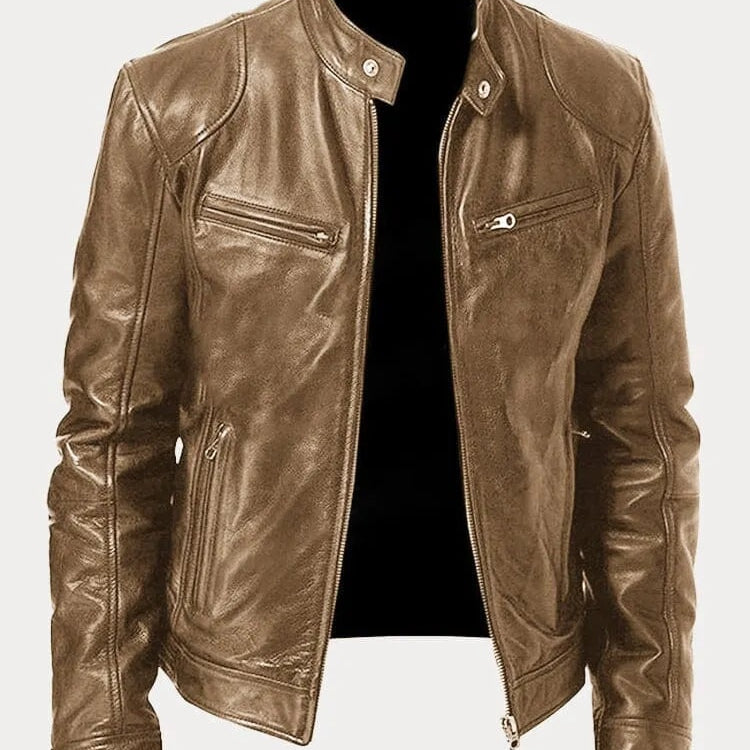 Dominik | Lederjacke Herren Bikerjacke Echtleder Stehkragen