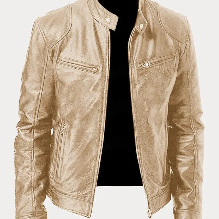 Dominik | Lederjacke Herren Bikerjacke Echtleder Stehkragen