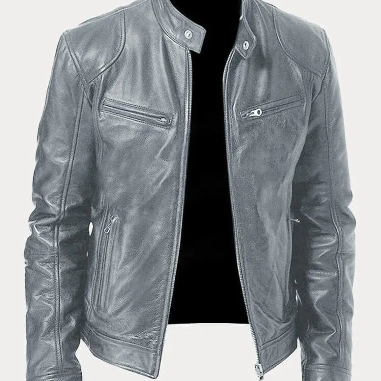 Dominik | Lederjacke Herren Bikerjacke Echtleder Stehkragen