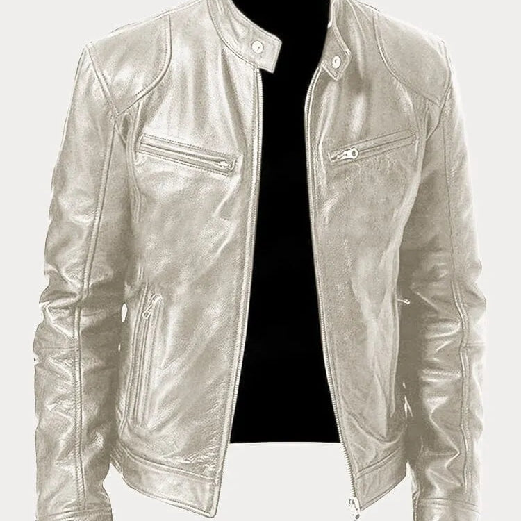 Dominik | Lederjacke Herren Bikerjacke Echtleder Stehkragen