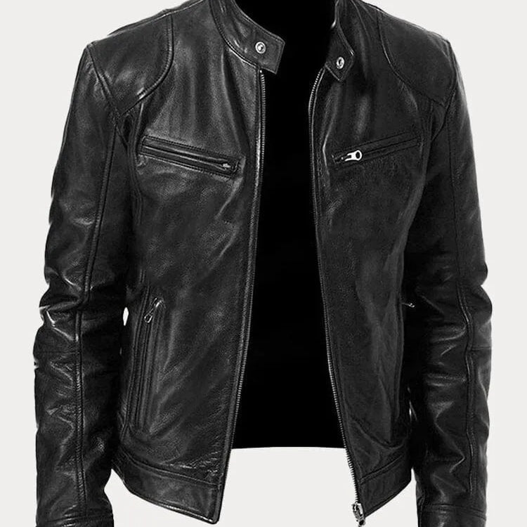 Dominik | Lederjacke Herren Bikerjacke Echtleder Stehkragen