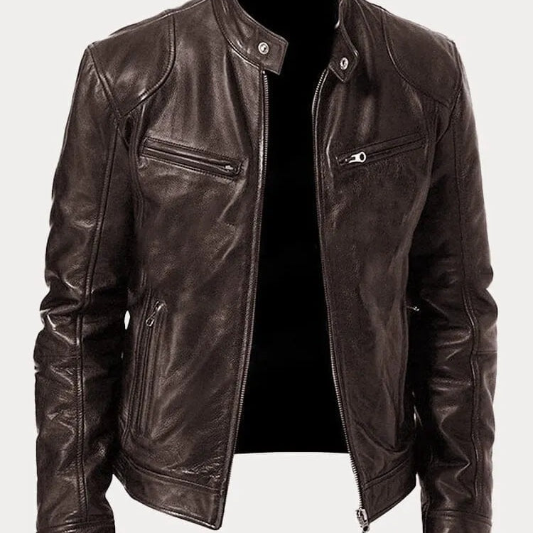 Dominik | Lederjacke Herren Bikerjacke Echtleder Stehkragen