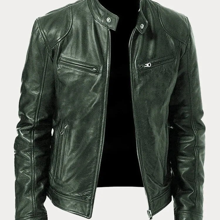 Dominik | Lederjacke Herren Bikerjacke Echtleder Stehkragen