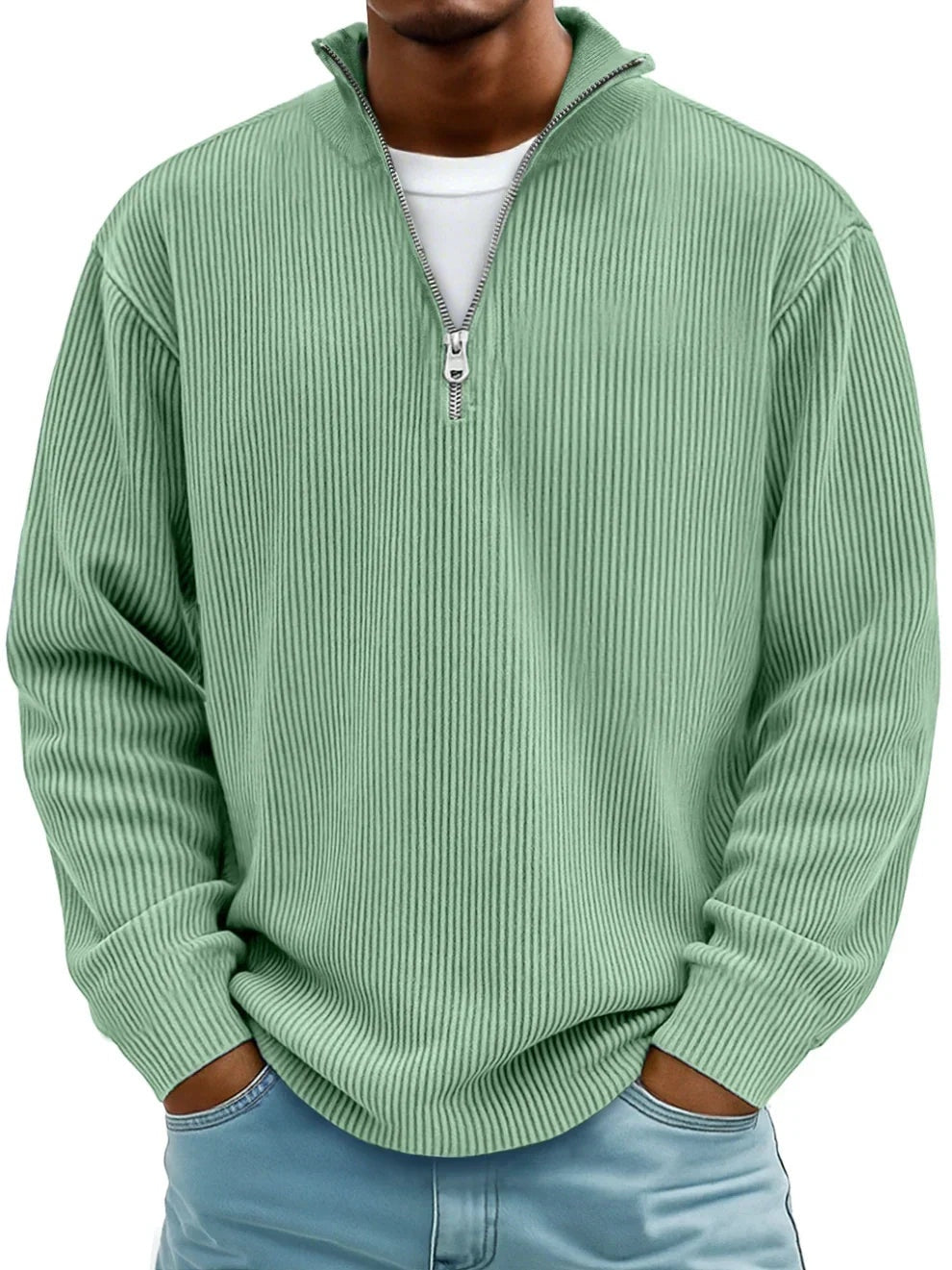 Dominik | Pullover Herren Half-Zip Strukturstrick Langarm