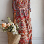 Dóra | Alkalmi Midi Ruha Női Virágmintás V-nyakú