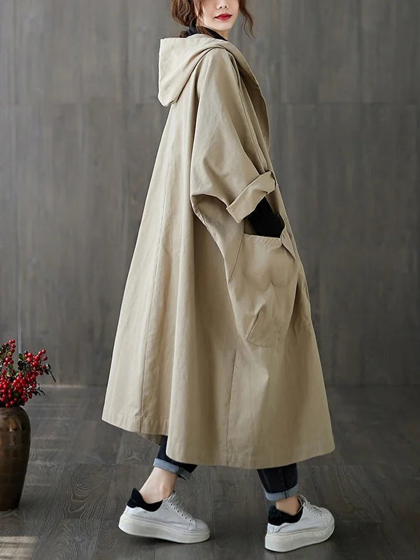 Dorottya | Trench Coat Hosszú Női Kapucnis Átmeneti Kabát