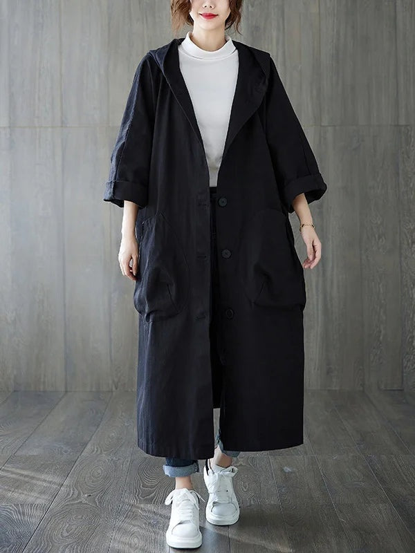 Dorottya | Trench Coat Hosszú Női Kapucnis Átmeneti Kabát
