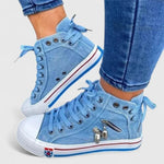 Elena | High-Top Sneaker Damen Denim Schnürschuh mit Reissverschluss