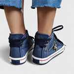 Elena | High-Top Sneaker Damen Denim Schnürschuh mit Reissverschluss