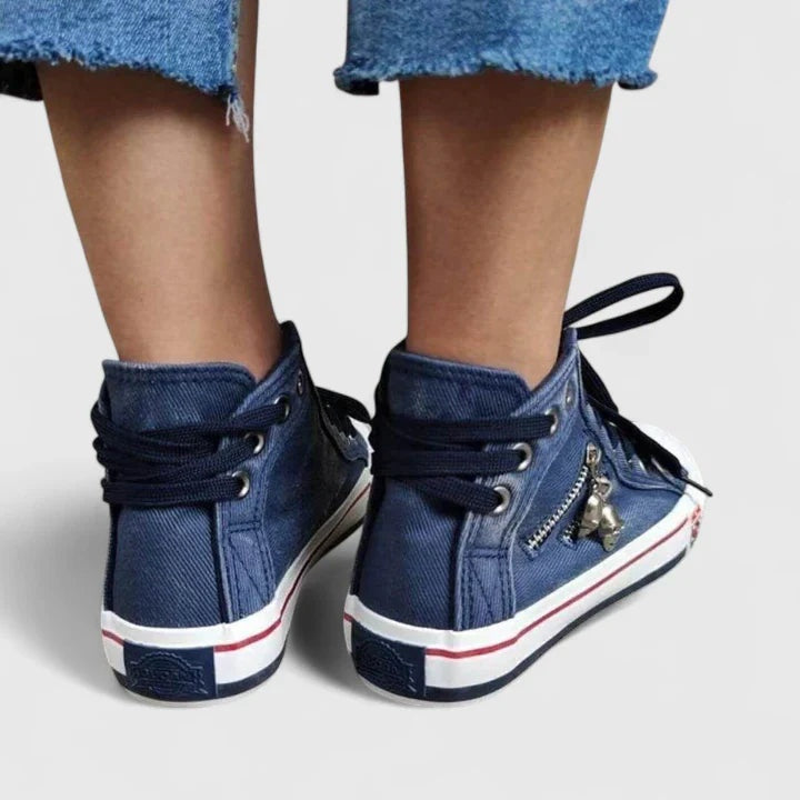 Elena | High-Top Sneaker Damen Denim Schnürschuh mit Reissverschluss