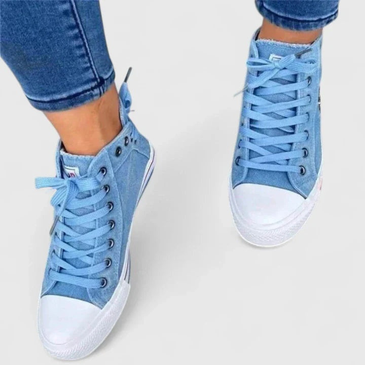 Elena | High-Top Sneaker Damen Denim Schnürschuh mit Reissverschluss