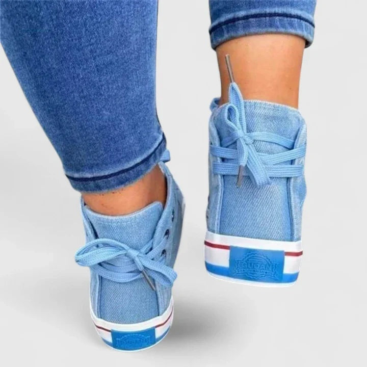 Elena | High-Top Sneaker Damen Denim Schnürschuh mit Reissverschluss