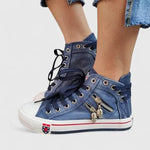 Elena | High-Top Sneaker Damen Denim Schnürschuh mit Reissverschluss