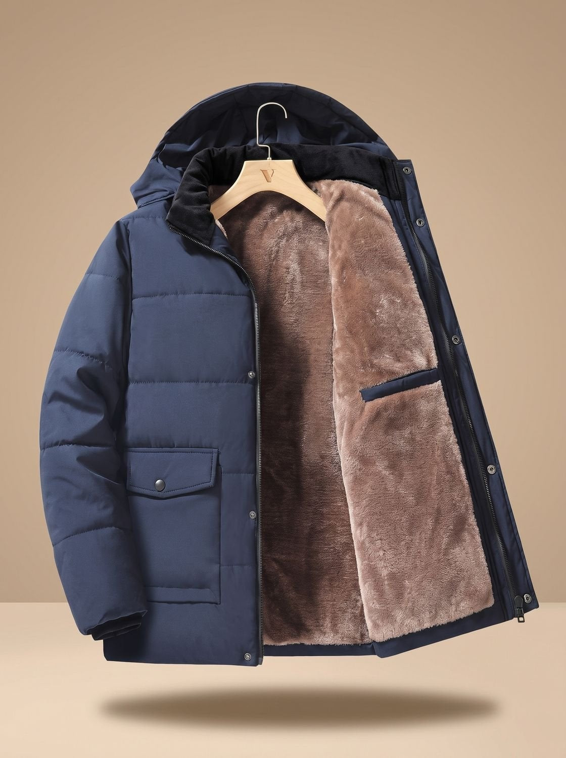 Elias | Daunenjacke Herren mit Kapuze Fleece-Futter Wasserabweisend