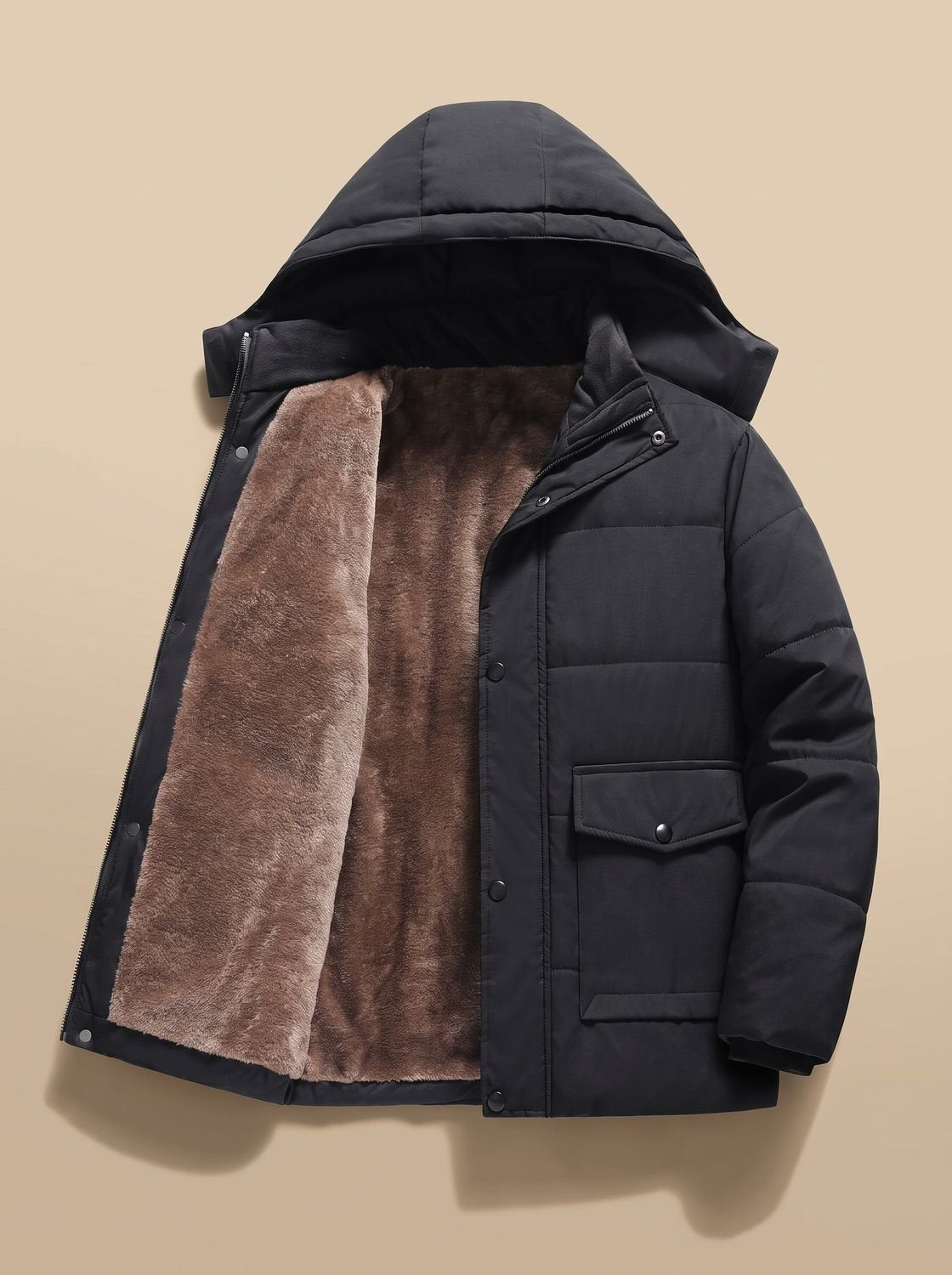 Elias | Daunenjacke Herren mit Kapuze Fleece-Futter Wasserabweisend