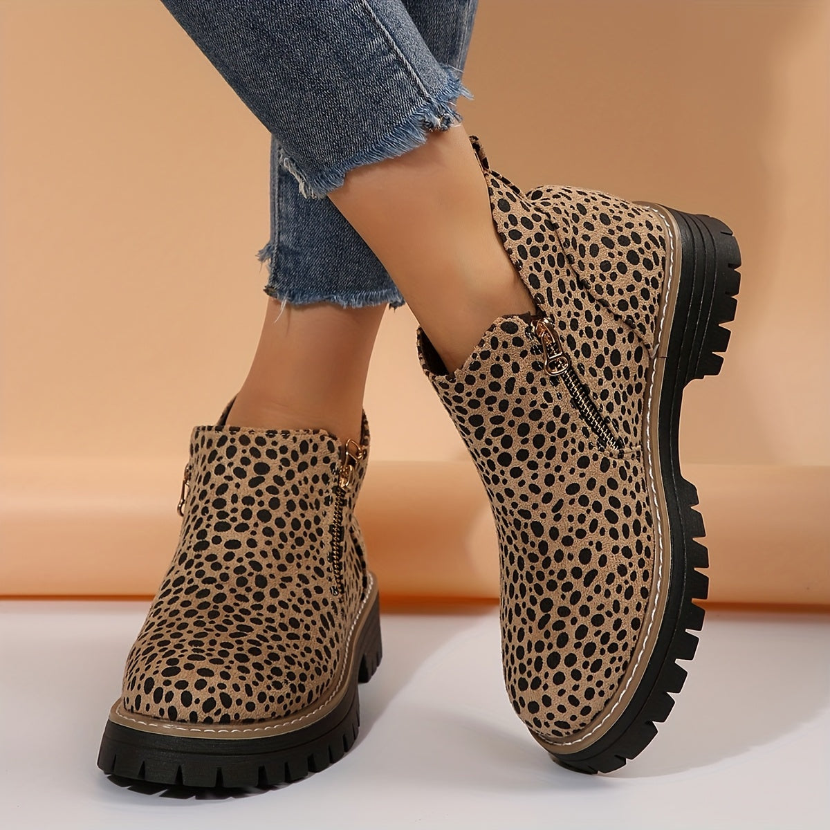 Elisa | Chelsea Boots Damen Leopardenmuster Plateau Reissverschluss
