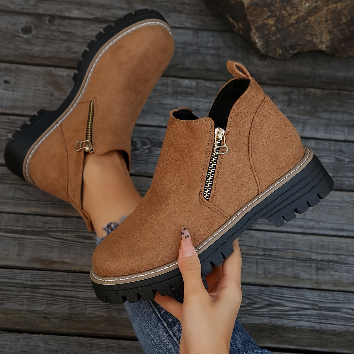 Elisa | Chelsea Boots Damen Leopardenmuster Plateau Reissverschluss
