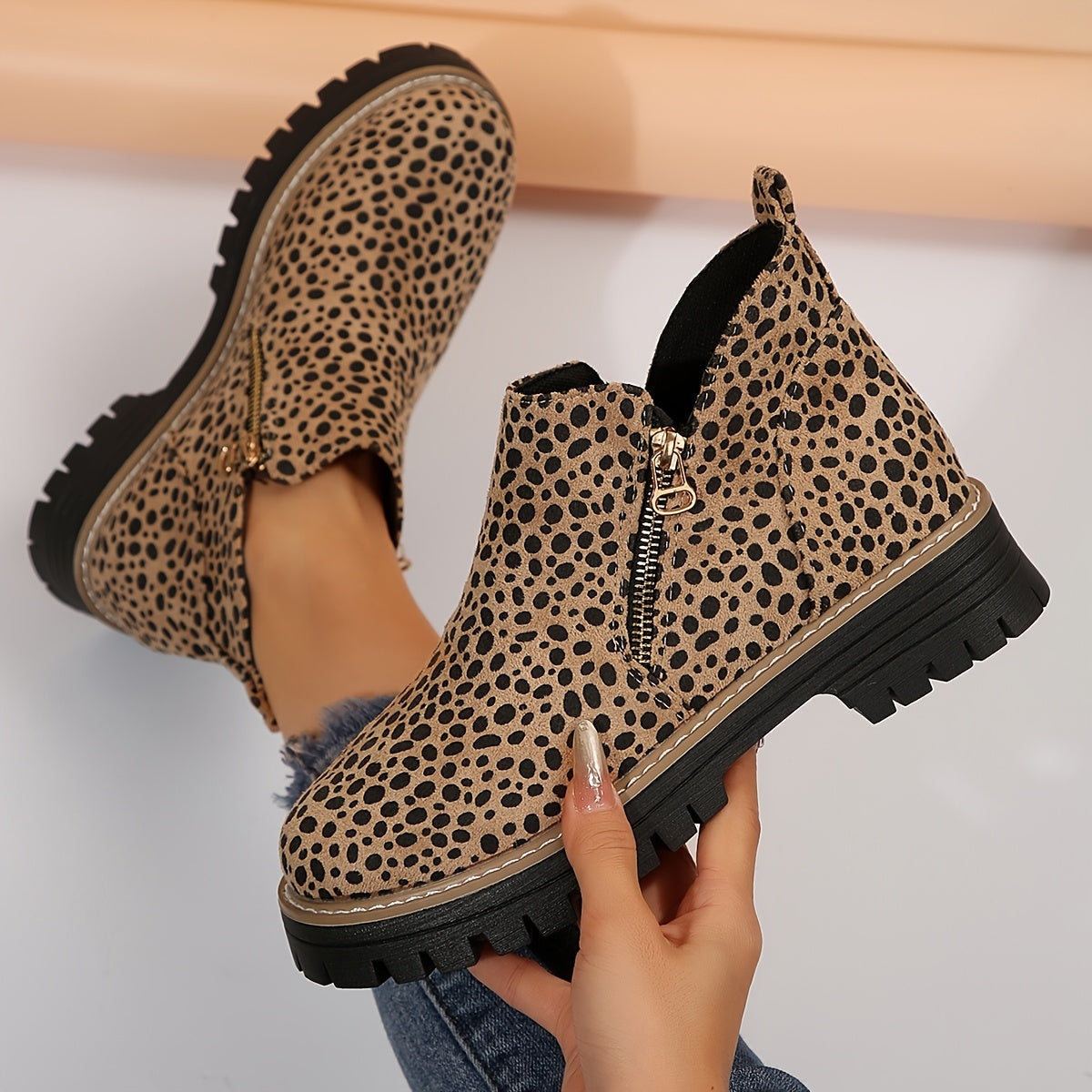 Elisa | Chelsea Boots Damen Leopardenmuster Plateau Reissverschluss