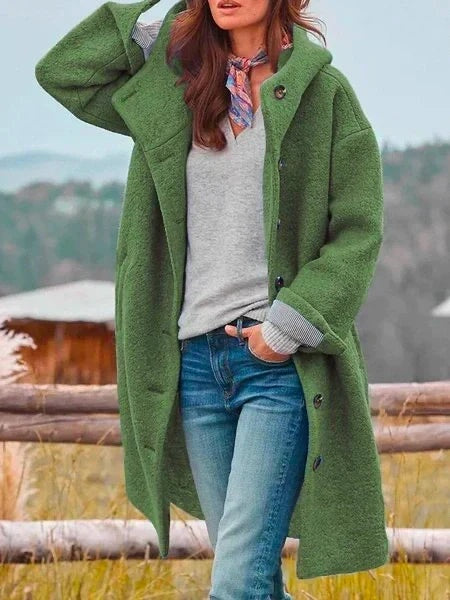Elisa | Mantel mit Kapuze Damen Flauschig Knopfleiste Lang
