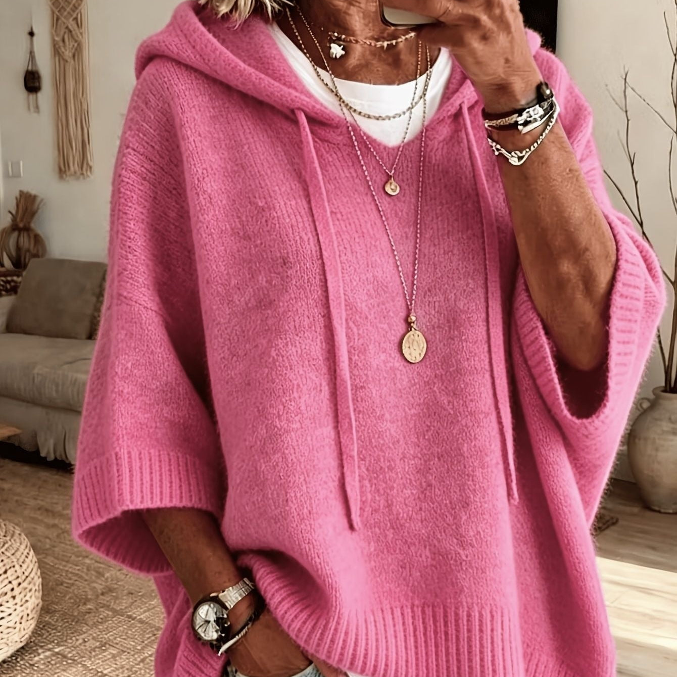Elisa | Strickponcho mit Kapuze Damen Oversize