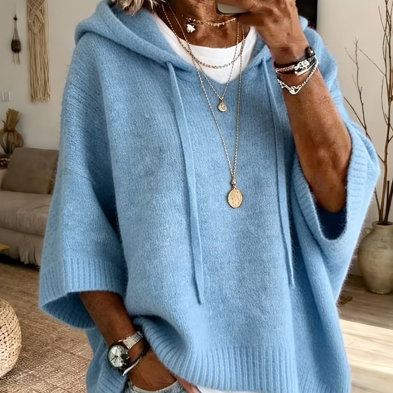 Elisa | Strickponcho mit Kapuze Damen Oversize