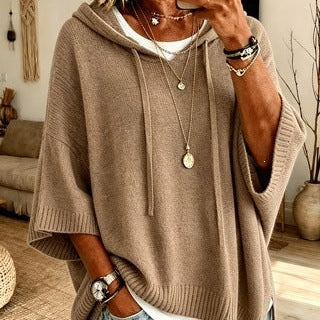Elisa | Strickponcho mit Kapuze Damen Oversize