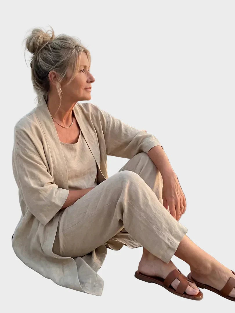 Emese | Len Szett Női Blúz Nadrág Kimono