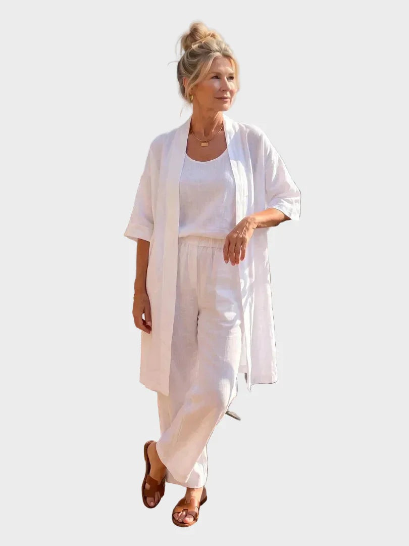 Emese | Len Szett Női Blúz Nadrág Kimono