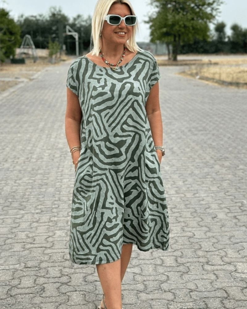 Emese | Nyári Ruha Női Mintás Midi Zsebes