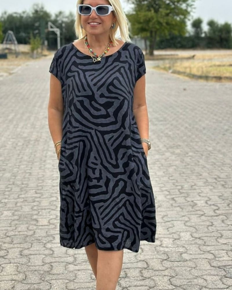 Emese | Nyári Ruha Női Mintás Midi Zsebes