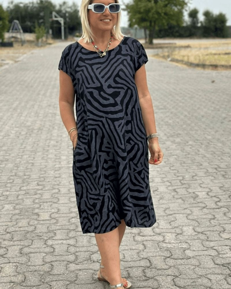 Emese | Nyári Ruha Női Mintás Midi Zsebes